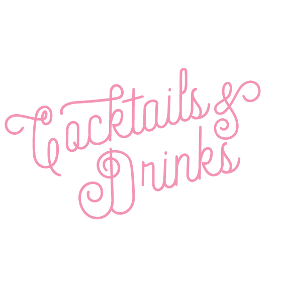 A pink sign that says cocktails & drinks on a white background