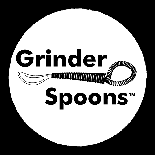 A black and white logo for grinder spoons