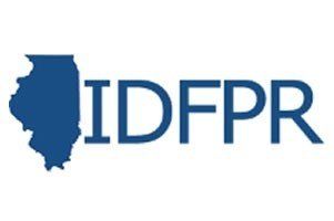 A logo for idfpr with a blue map of illinois