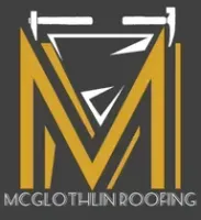 Yellow and white "M" logo with roofing tools, text reads "MCGLOTHLIN ROOFING".