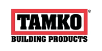 TAMKO Building Products logo. Red rectangle borders black text that reads