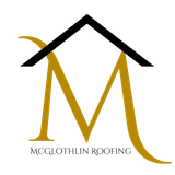 Yellow and white "M" logo with roofing tools, text reads "MCGLOTHLIN ROOFING".