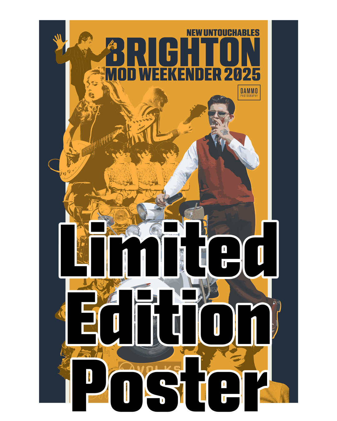 Poster for Brighton Mod Weekender 2025 with scooter, mods, and 