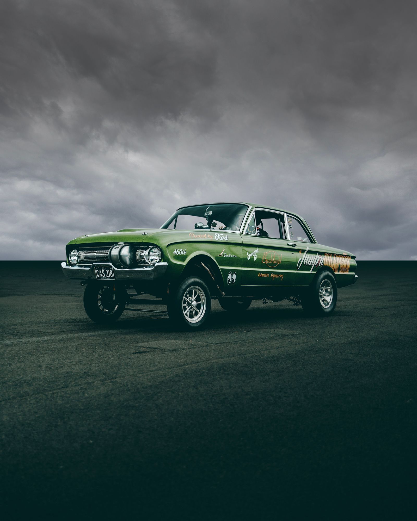 A green gasser drag racer shot by Dammo Photography