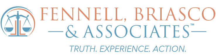 Logo of Fennell, Briasco & Associates, with scales of justice and tagline 