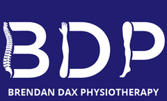 A blue logo for brendan dax physiotherapy
