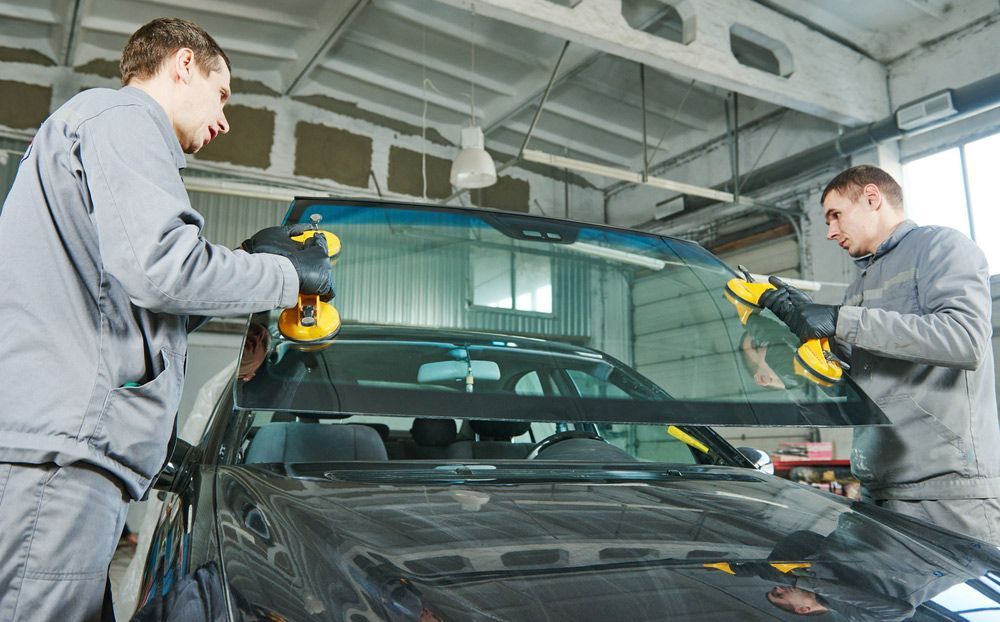 Men Replacing Windscreen of A Car