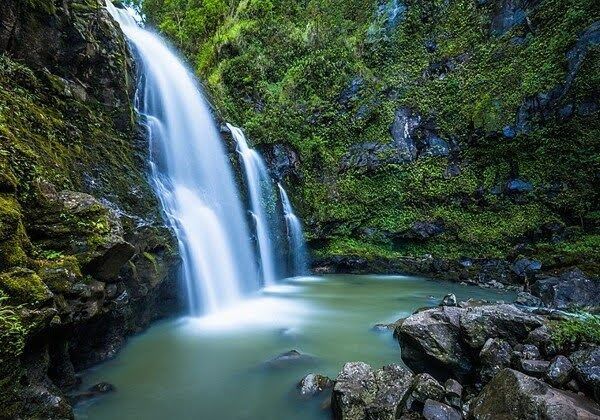 Gorgeous waterfall road to Hana with Mana Vans Hawaii.