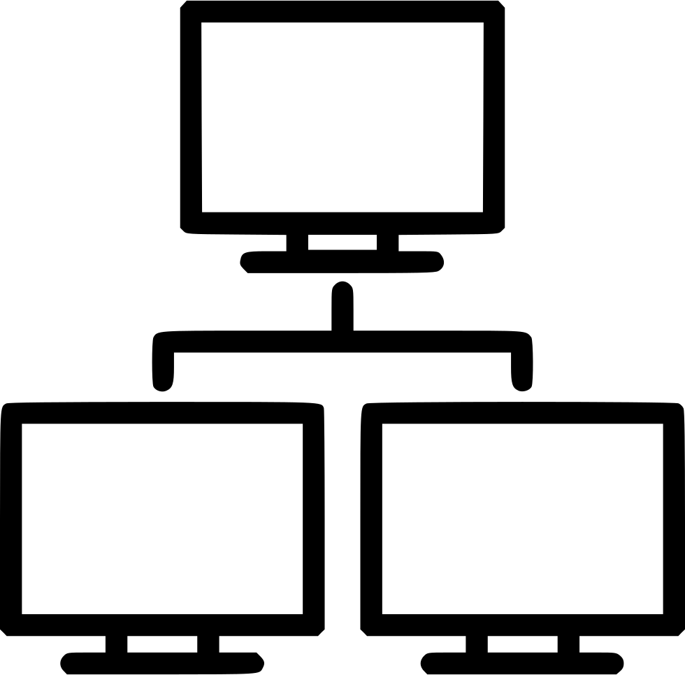 Computer network diagram: one server computer connected to two client computers.