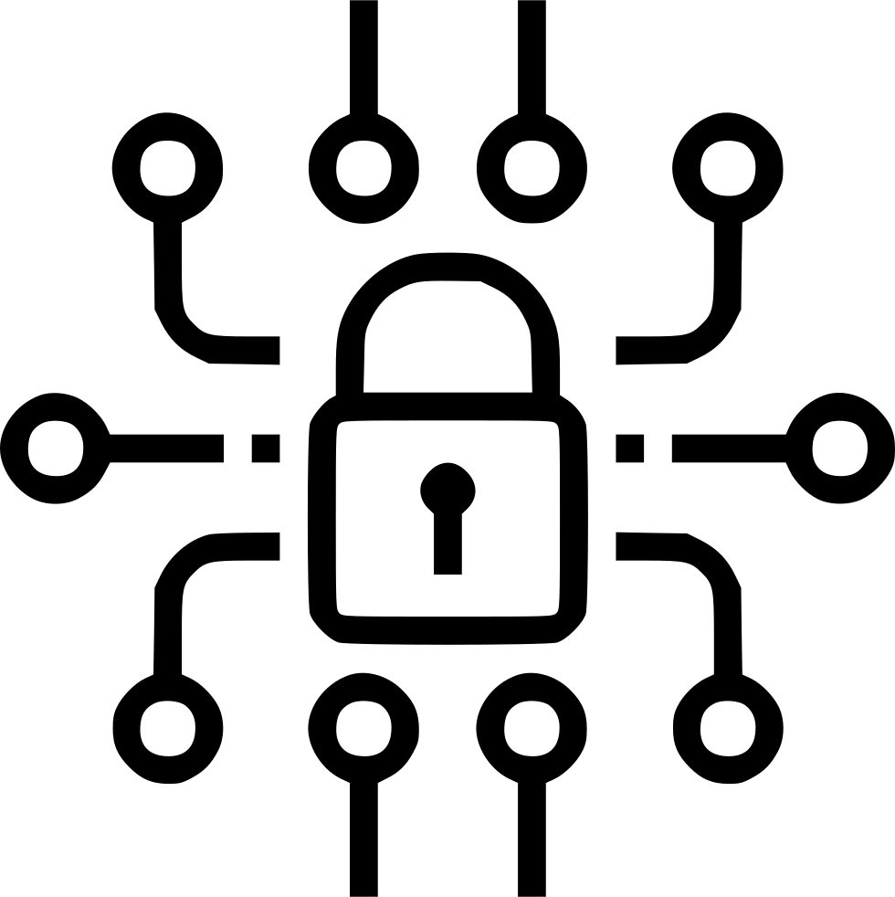 Lock icon inside a circuit board, symbolizing cybersecurity.