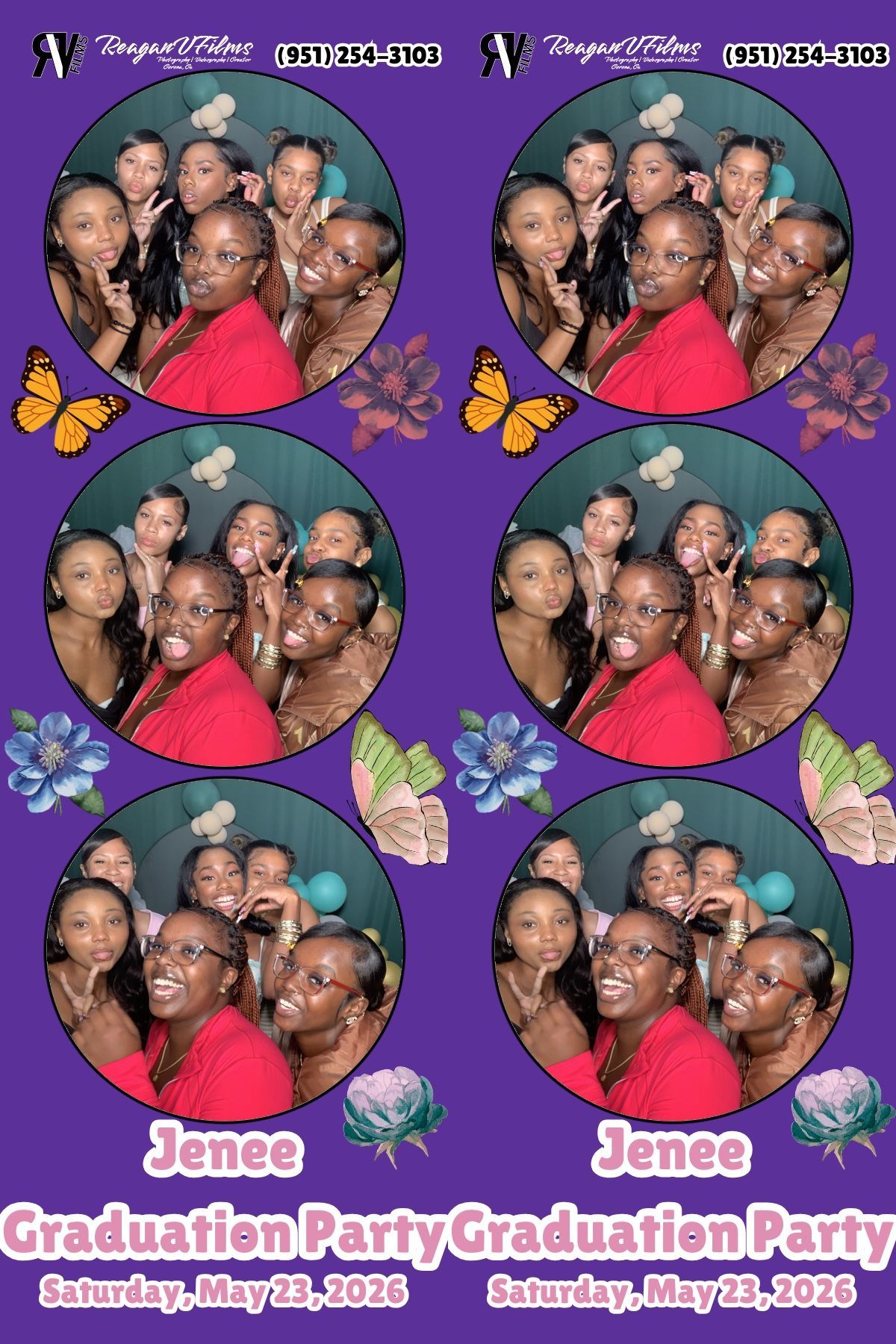 A photo booth strip titled