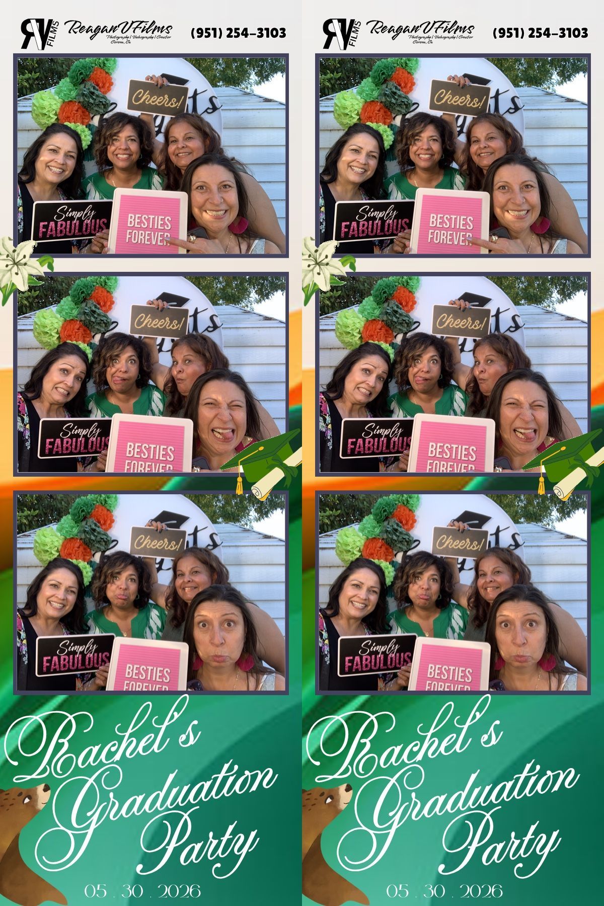 A photo booth strip showing a group of people posing together at a