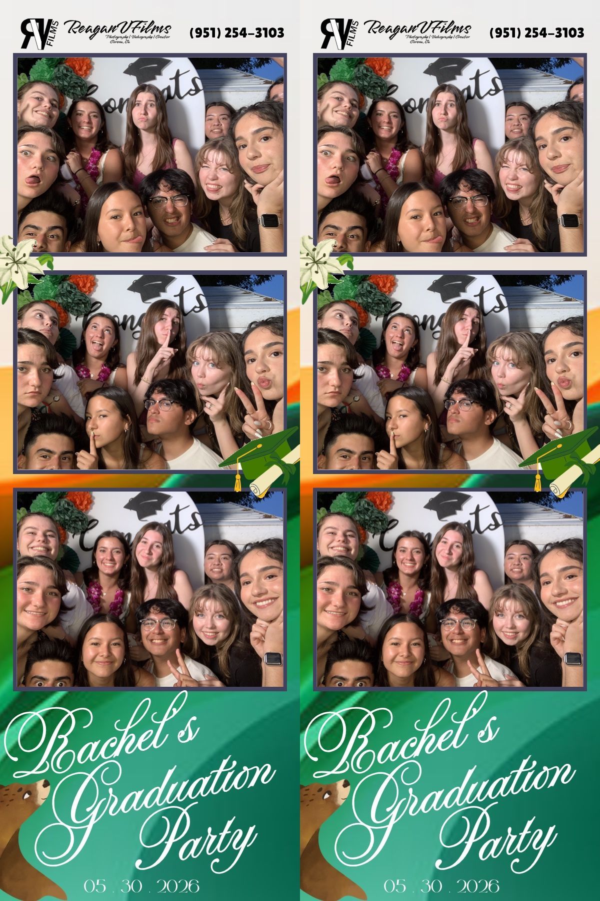 A photo booth strip titled