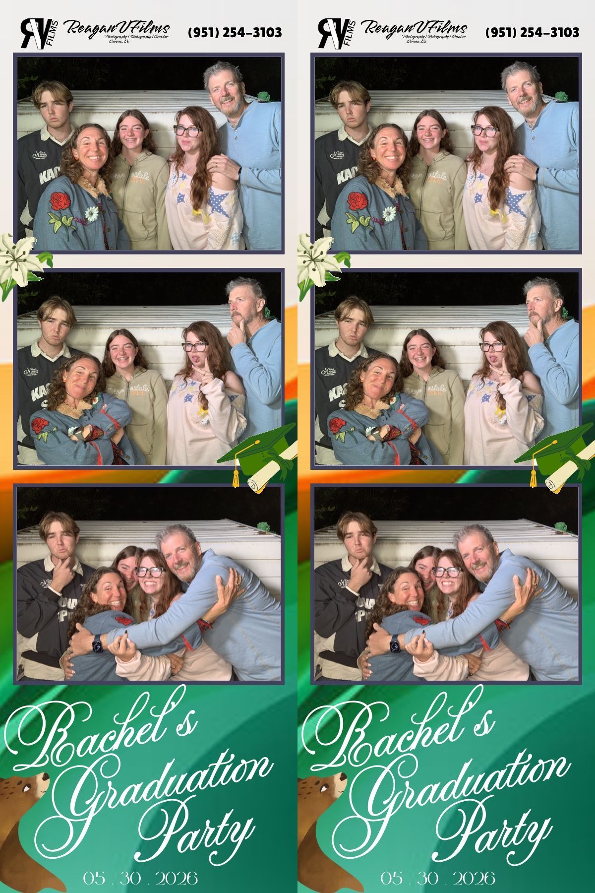 A photo booth strip titled