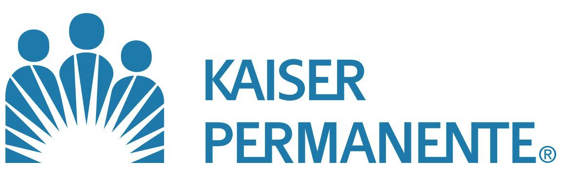 Kaiser Permanente logo: three abstract figures in a blue sunburst pattern next to the blue text "KAISER PERMANENTE."