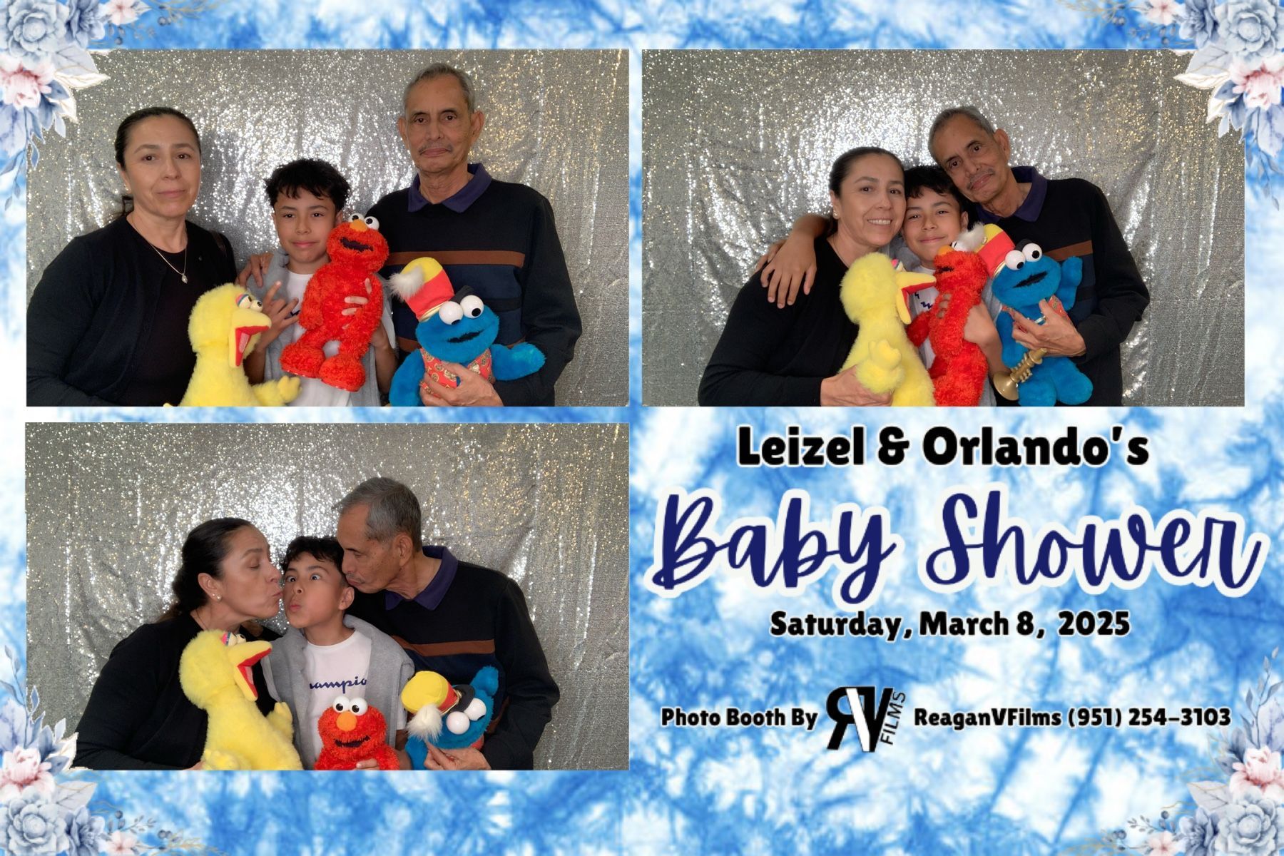 Photo booth strip: Men celebrating Danny Jorda's 70th birthday. Holding signs, smiling. Gold backdrop. January 4, 2025.