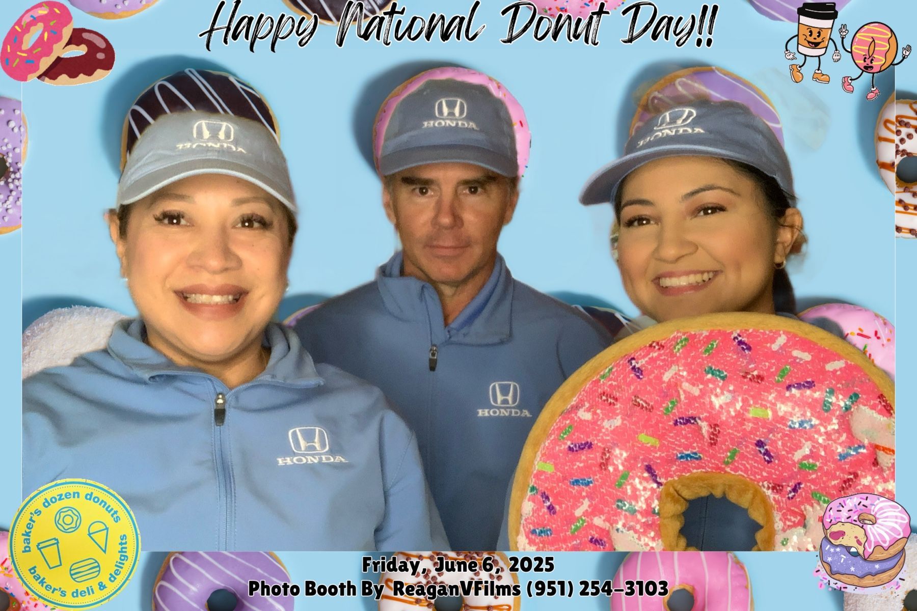 Photo booth collage: Danny Jorda's 70th birthday. Group poses with props in front of a gold backdrop.