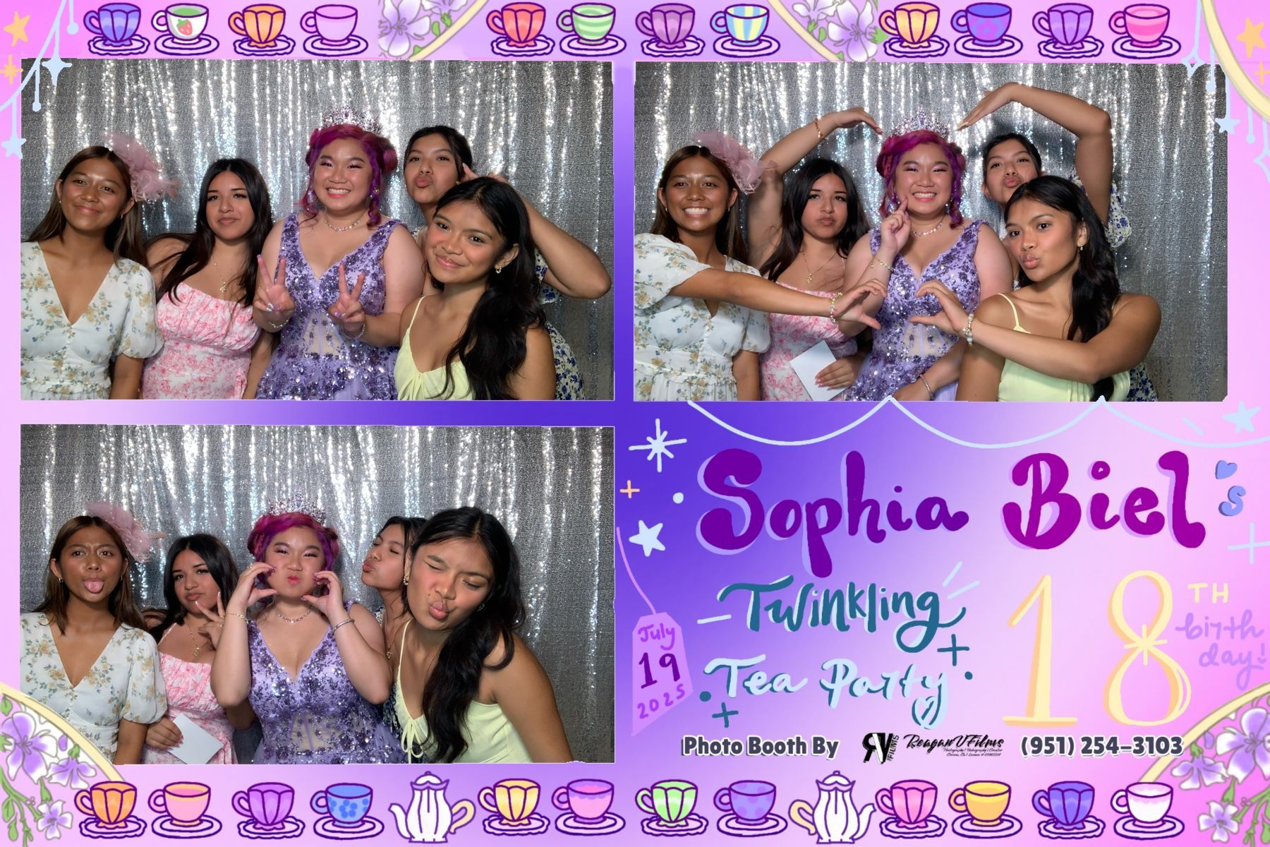 Photo booth collage: Danny Jorda's 70th birthday. Group poses with props in front of a gold backdrop.