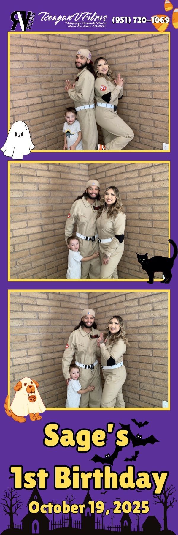Photo booth strip: Three women posing in front of a silver backdrop.  They are making silly faces, and peace signs.  