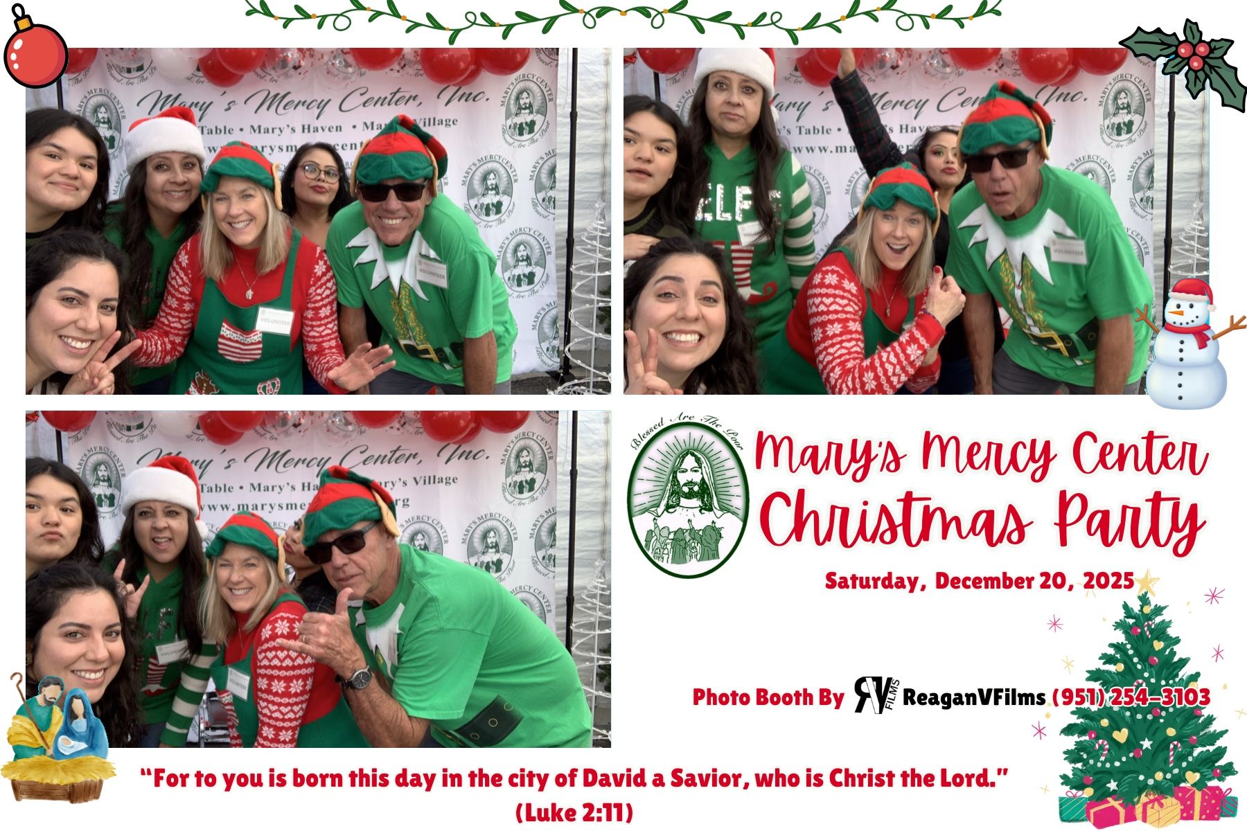 Photo booth collage: Danny Jorda's 70th birthday. Group poses with props in front of a gold backdrop.