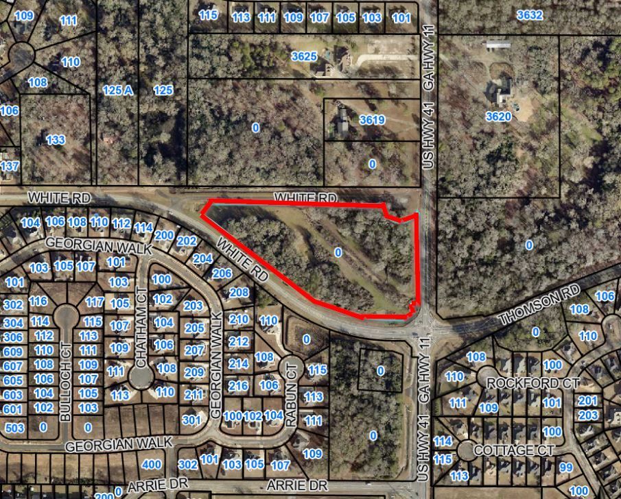 A map of a residential area with a red circle in the middle