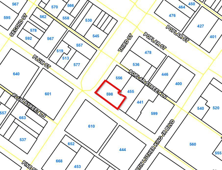 A map of a city with a red square in the middle