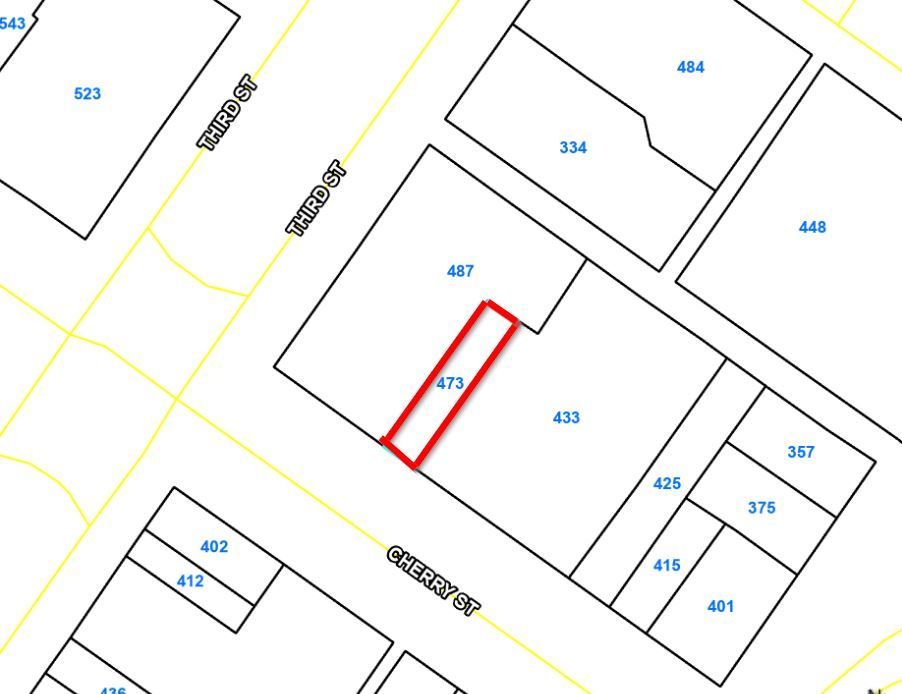 A map of a residential area with a red rectangle in the middle