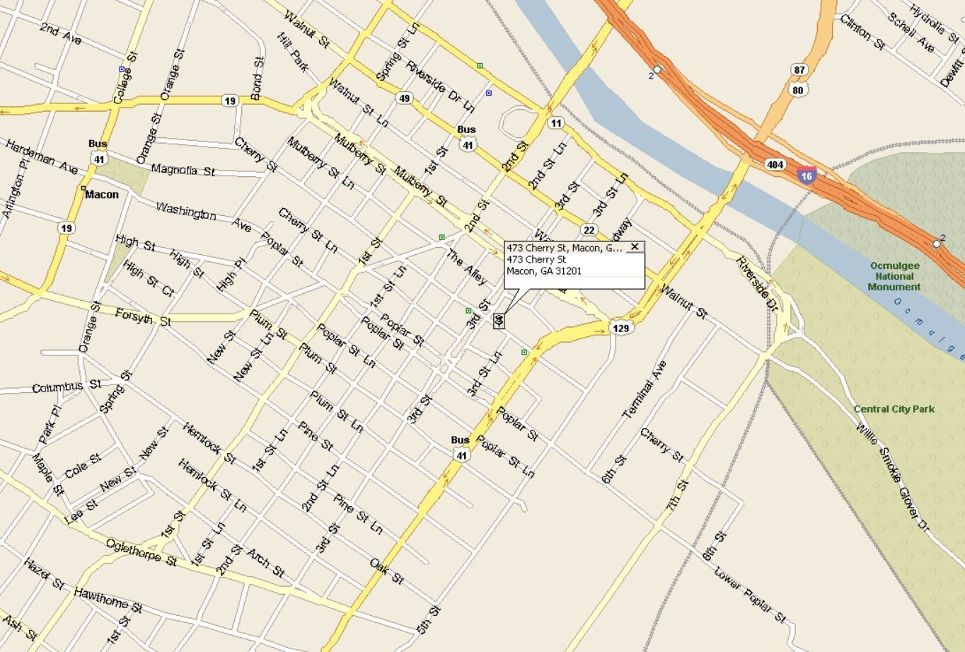 A map of a city with a river in the background