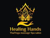 A logo for healing hands thai yoga massage spa salon