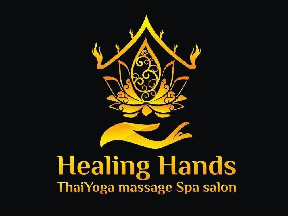 A logo for healing hands thai yoga massage spa salon