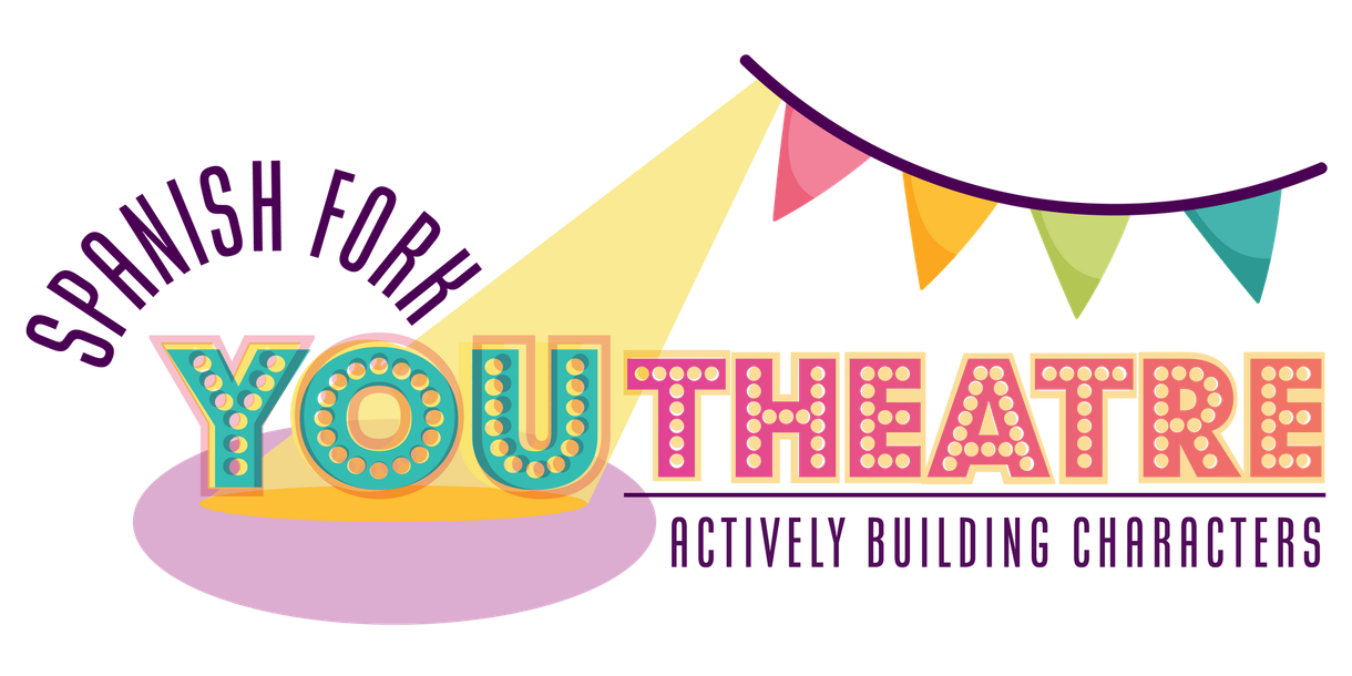 The logo for the spanish fork youth theatre actively building characters.