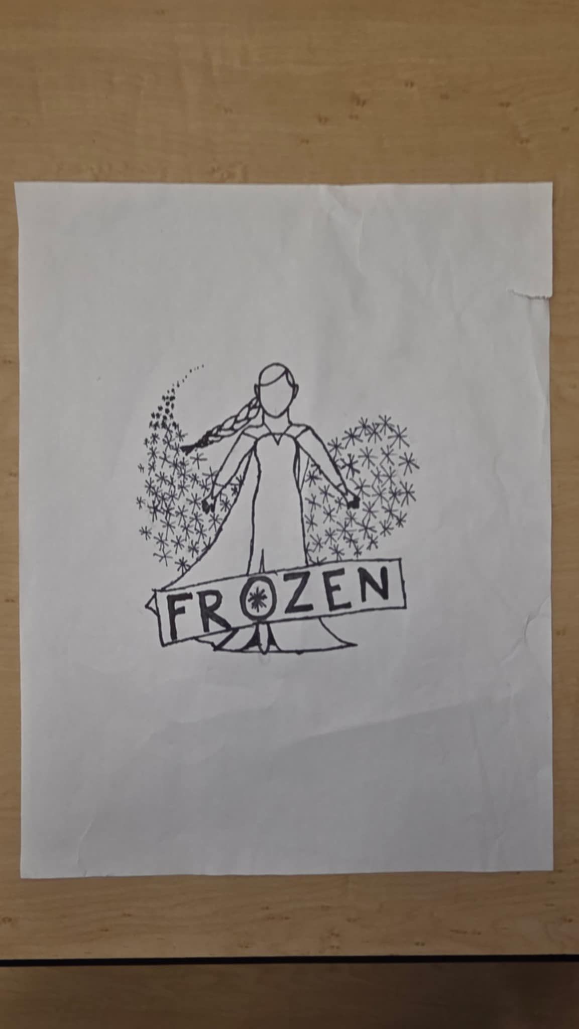Line drawing of a figure from Frozen, with 