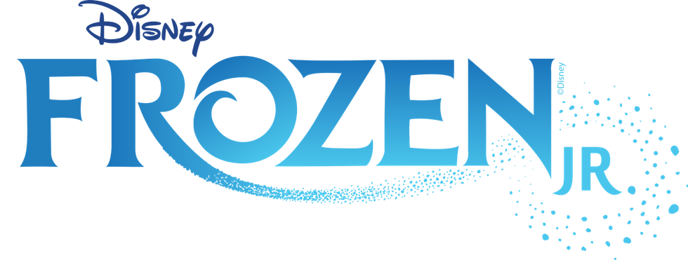 The logo for disney 's frozen jr . is blue and white.