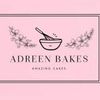 Logo for Adreen Bakes: pink background with a bowl and whisk, flowers, and text reading 