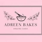 Logo for Adreen Bakes: pink background with a bowl and whisk, flowers, and text reading 