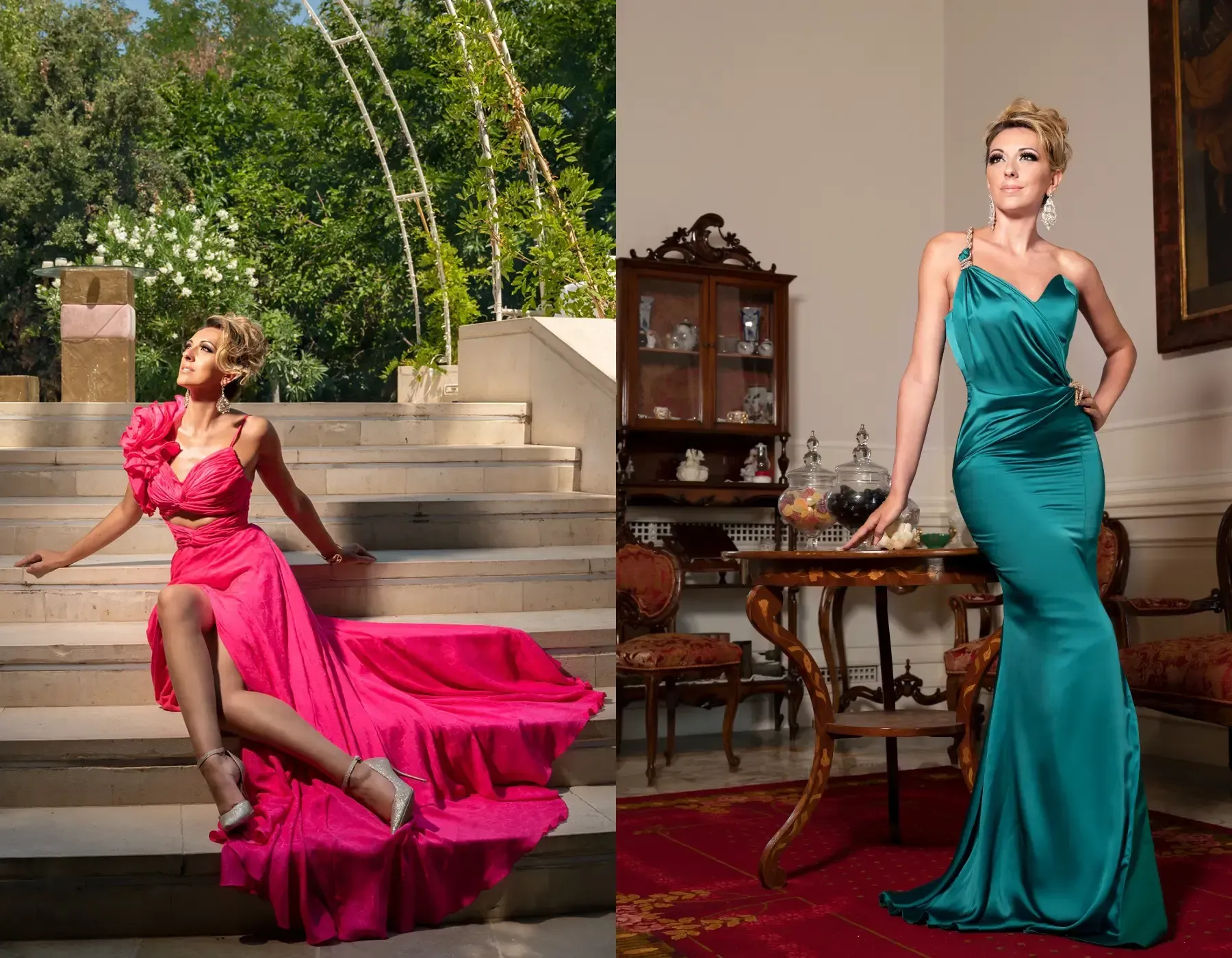 Una donna con un vestito rosa e una donna con un vestito verde