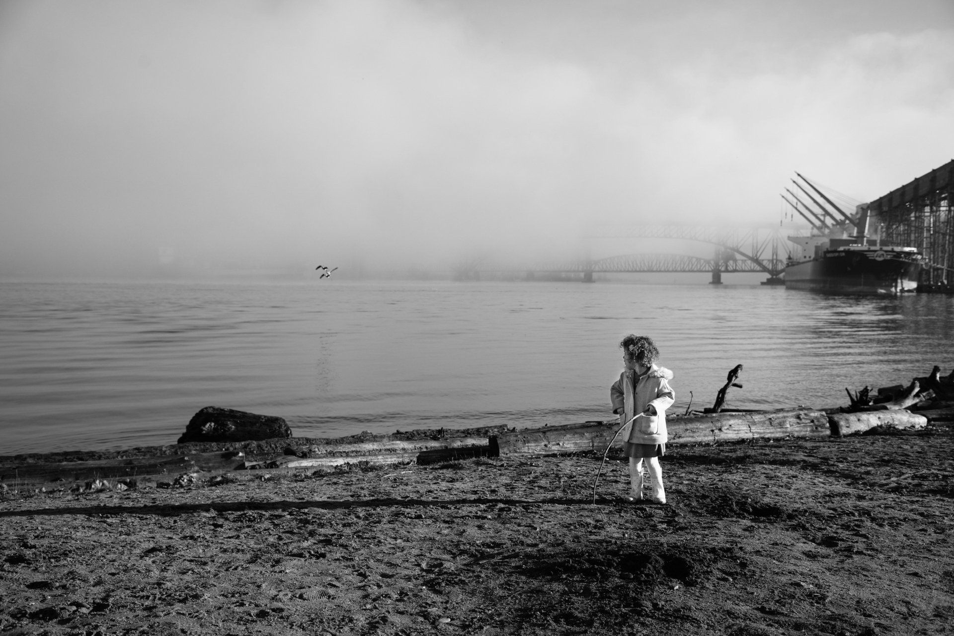 Natalie-DAngelo-Photography-Vancouver-BC-Canada-BlackWhite-Family-Portraits-Visual-Storyteller-little-girl-playing-river