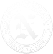 Nordgren Memorial Chapel logo. White seal with letter "N" and text "Worcester, Mass."