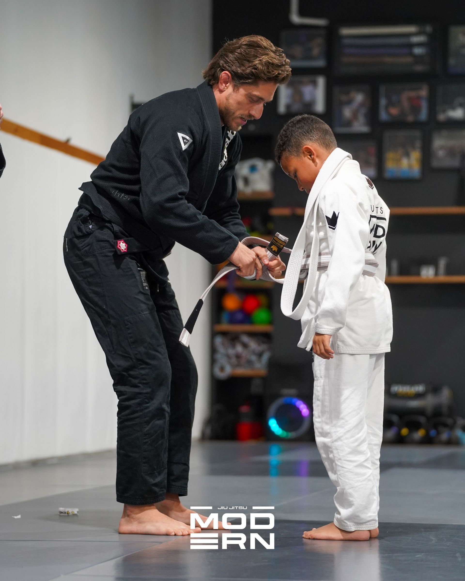 Kids practicing safe grappling drills at Jiu-Jitsu Modern in North Babylon, NY, building confidence.