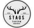 Stags Tavern logo: black stag antlers above 