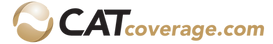 The CATcoverage.com logo featuring a tan abstract circular icon to the left of the brand name in black and tan text.