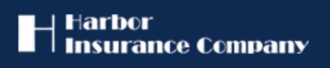 The logo for Harbor Insurance Company featuring white text and a stylized letter H on a dark blue background.