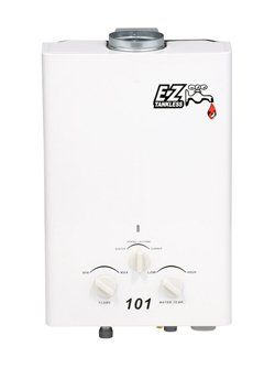 A white water heater with the number 101 on it.