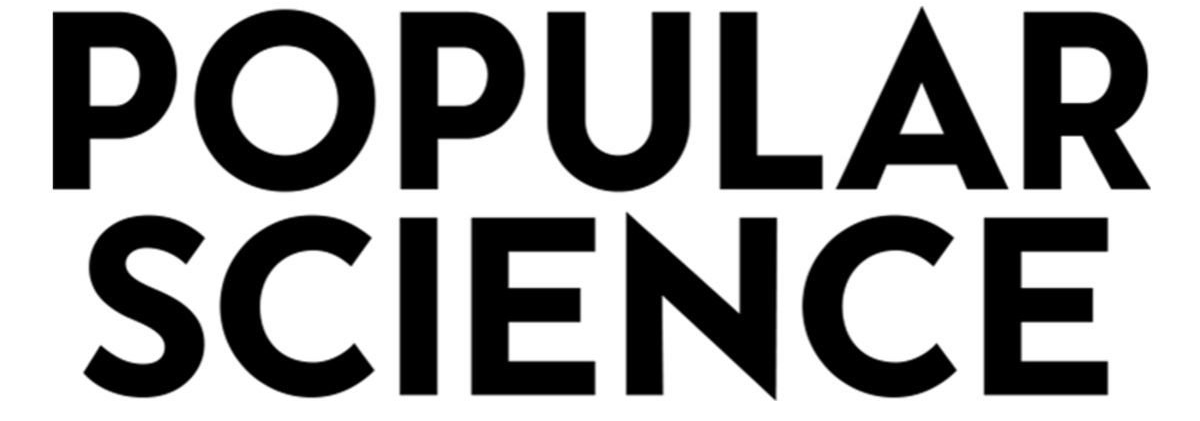 A black and white logo for popular science on a white background.