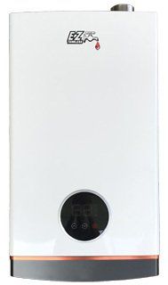A white water heater with a digital display on a white background.