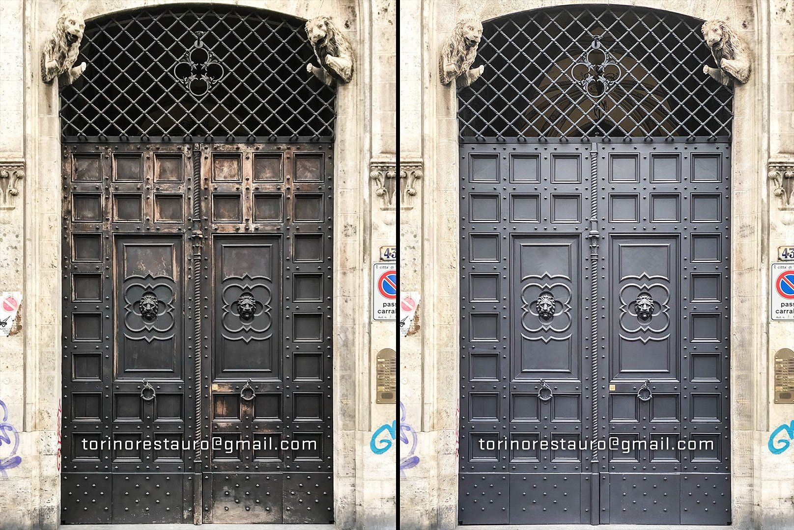 Restauro portone prima e dopo