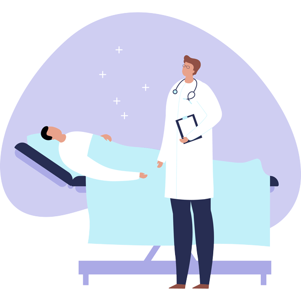 doctor standing by patient in bed