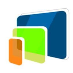 Un icono de tableta azul, verde y naranja sobre un fondo blanco.