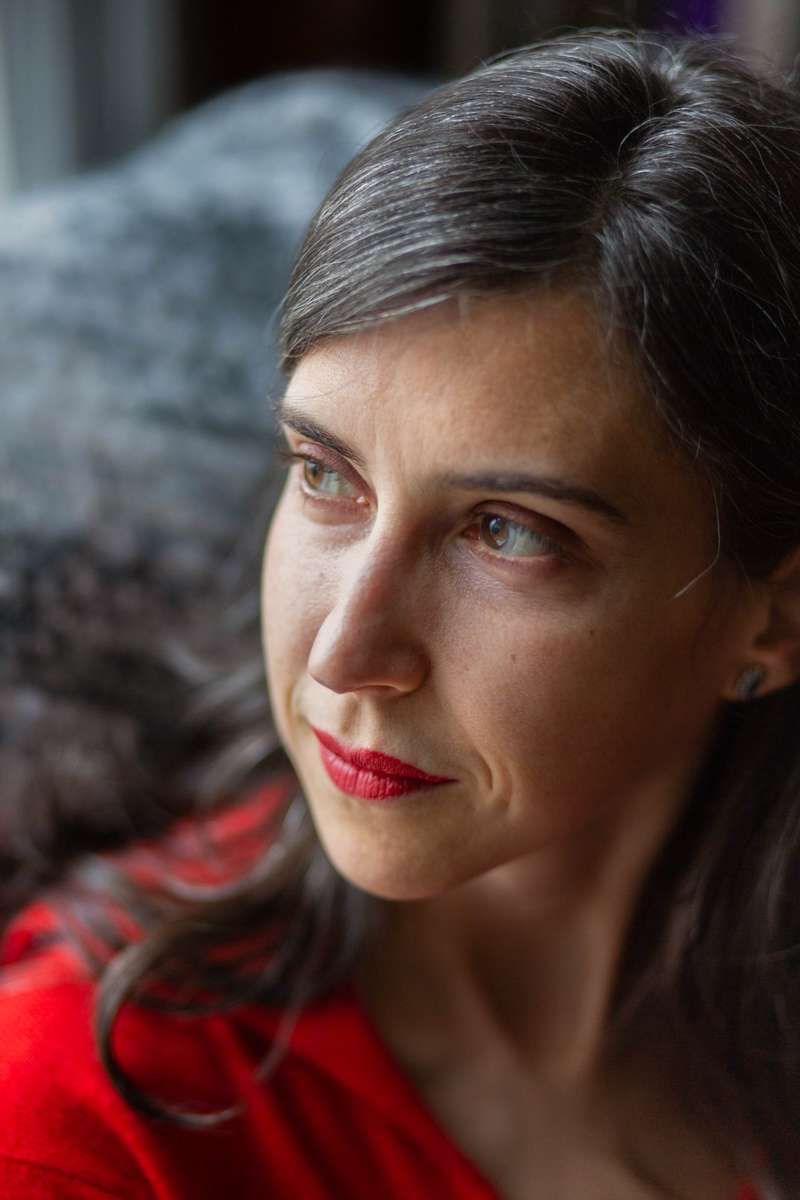 portrait of a young woman with gray hair