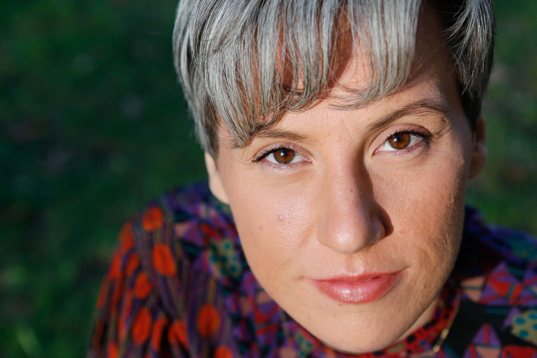 Young woman with silver hair